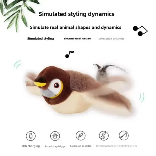Hot Cat Interactive Toys Catnip Electric Pat Bird (With Catnip) Dog Cats Touch-Activated Squeaky Plush Toy Pet USB Rechargeable