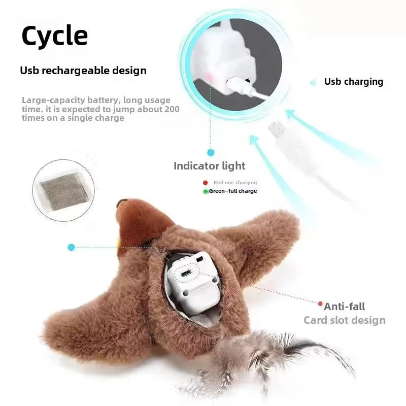 Hot Cat Interactive Toys Catnip Electric Pat Bird (With Catnip) Dog Cats Touch-Activated Squeaky Plush Toy Pet USB Rechargeable
